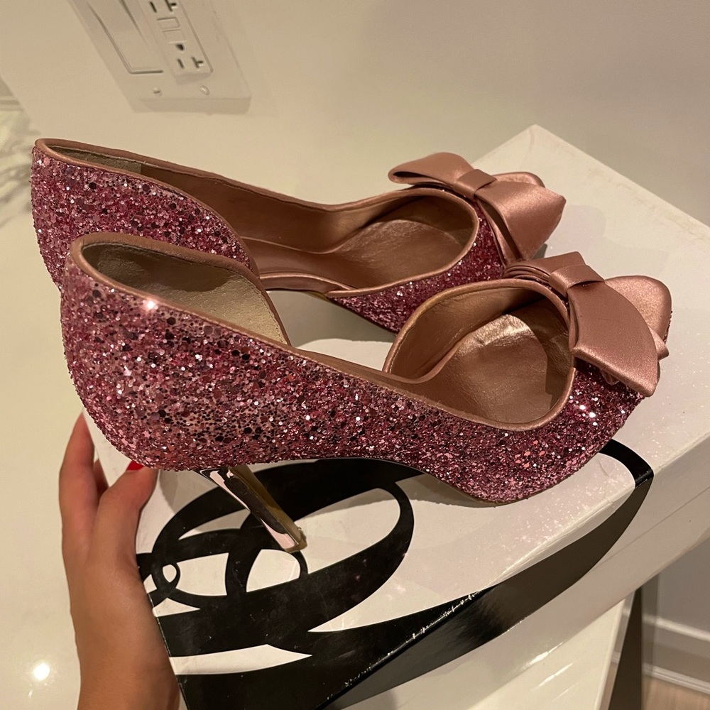Nine West Pink sparkly peep toe heels with bow